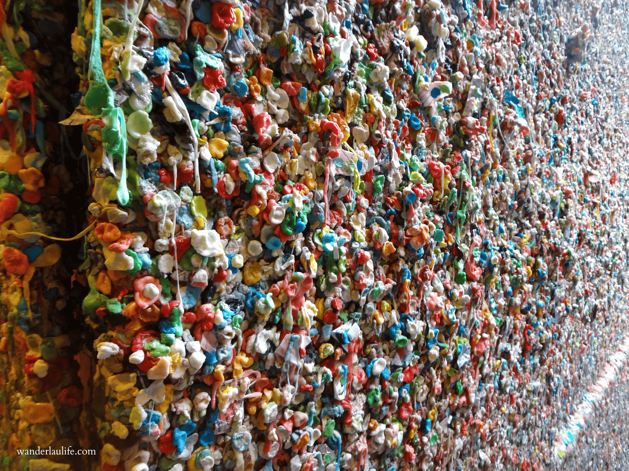 A sticky and minty gum wall at Pike Place Market.