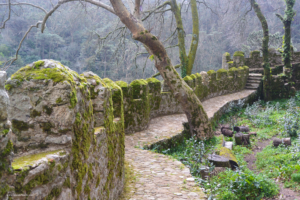 Medieval and moss-covered city walls in Parque Nacional da Pena.