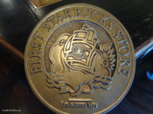 The First Starbucks Store plaque inside Starbucks Pikes Place Market.