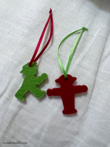 Our felt Ampelmannchen ornaments we bought at the Ampelmannchen store in Berlin.