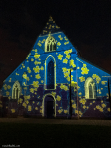 Outside one of the chapels decorated by lights for Sint-Truiden by Lights.