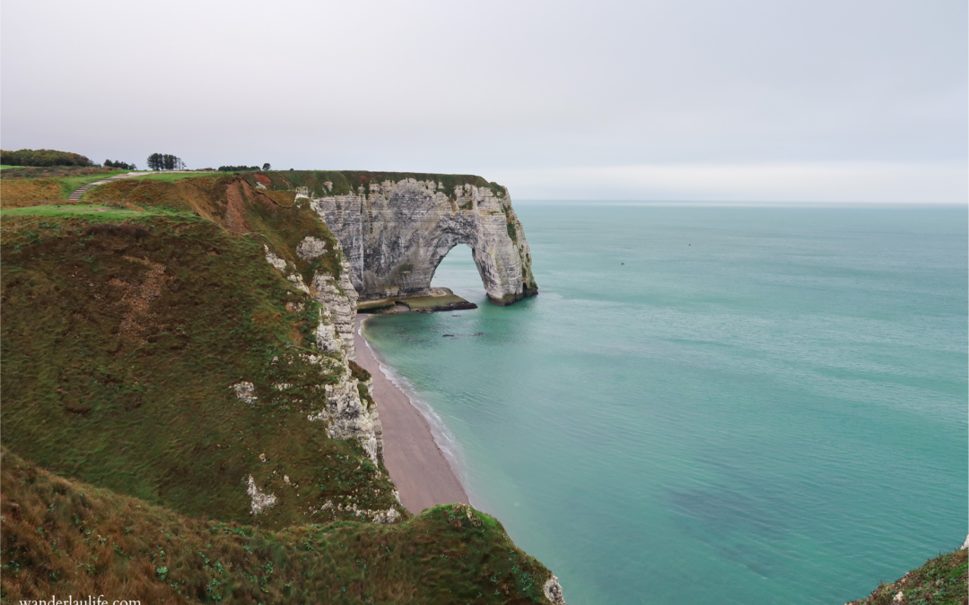 The Manneport in Étretat, France on a grey day.