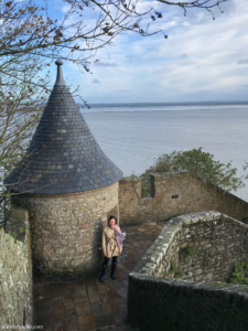 Walking a different pathway in Mont Saint-Michel to get away from the crowds. This pathway led us to a medieval turret and overlook of the water.