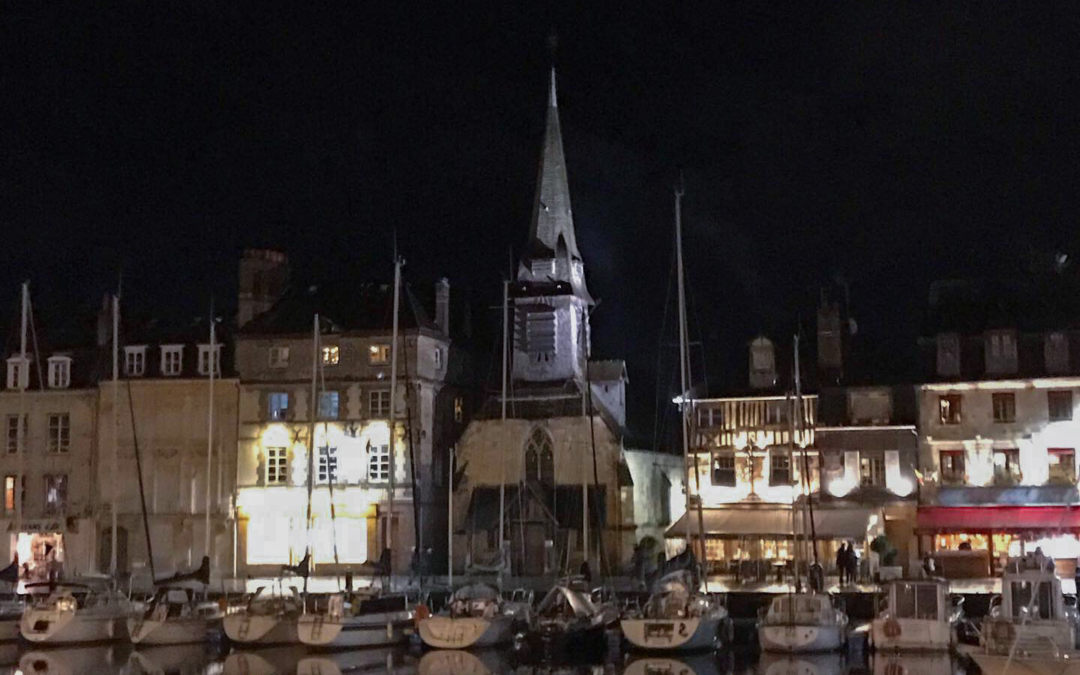 An iconic view of the harbor in Honfleur, France.